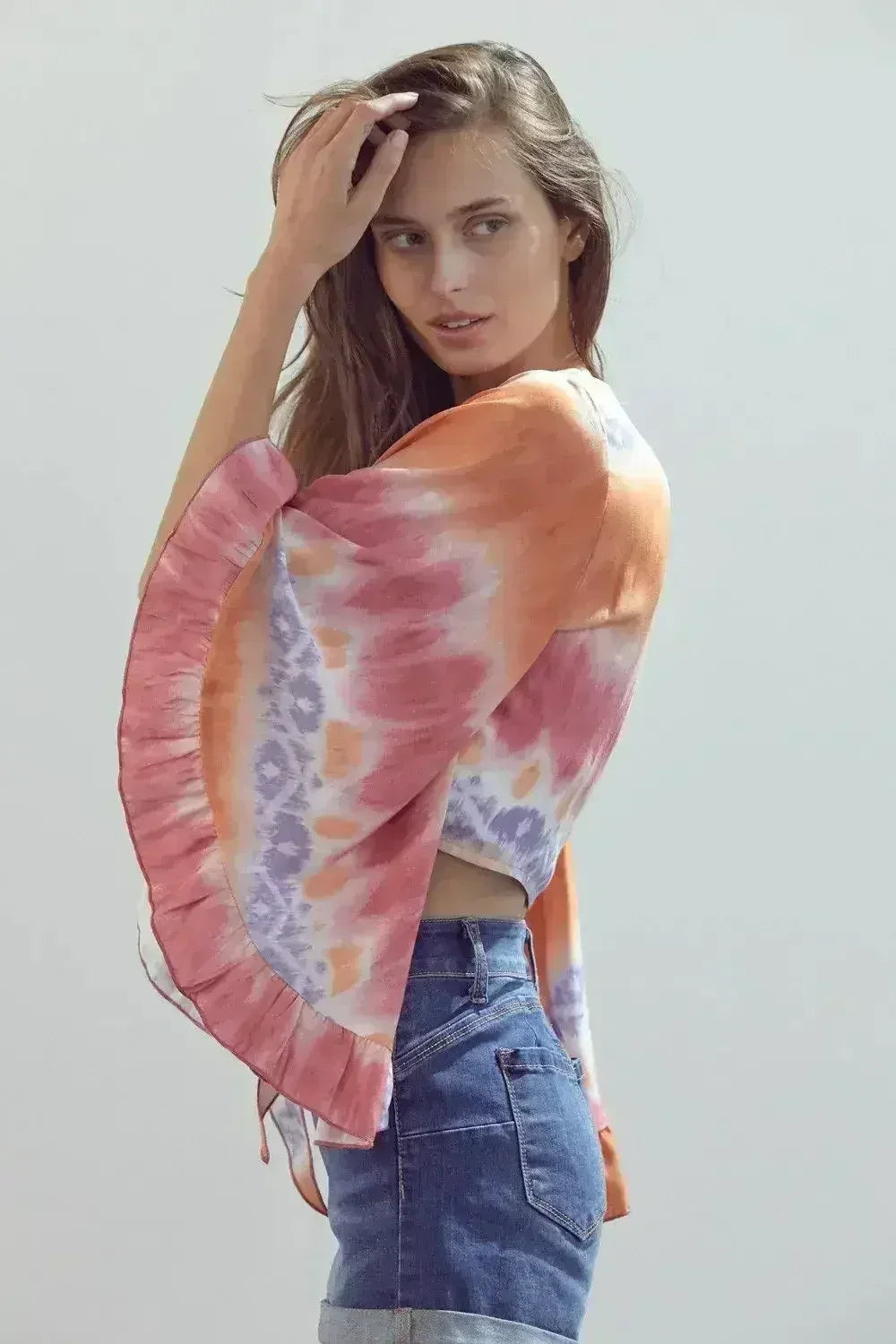 Bell-Sleeve Tie-Dye Crop Top – Flowy Sleeves & Stylish Design - SJB-DIAMOND ELITES