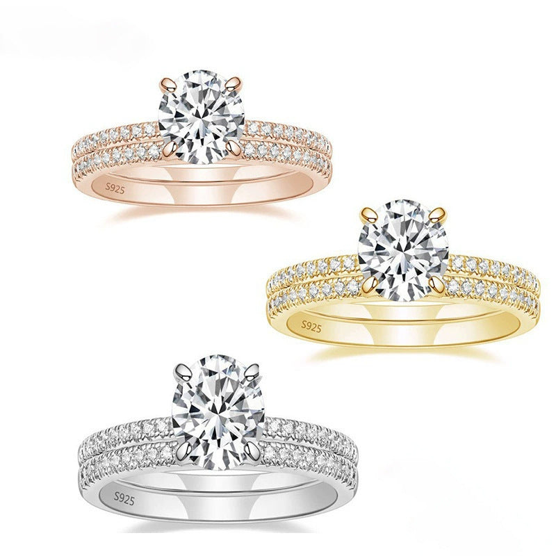 S925 Four-claw Inlaid 12 Karat 7mm Round Zircon Set Ring Pi-Mart