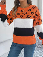 Star Contrast Round Neck Sweater - SJB-DIAMOND ELITES