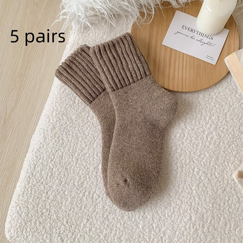 Ins Knitted Socks Winter Warm Thickened Solid Loop Socks High Ribbed Sweat-absorbent Floor Sock Pi-Mart