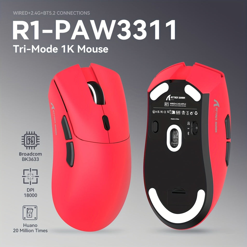ATTACK SHARK R1 PRO 59g SUPERLIGHT Mouse, PixArt PAW3311 Gaming Sensor, BT/2.4G Wireless/Wired Gaming Mouse, 6 Adjustable Up To 18000, 65 Hrs Battery, Office Mice For Win11/Xbox/PS/Mac (()Black ) Lootquake LLC