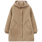 Women's Rhombus Cotton-padded Mid-length Loose Fleece-lined Pi-Mart