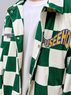 Retro Contrast Color Green Plaid Lapel Jacket Men Pi-Mart