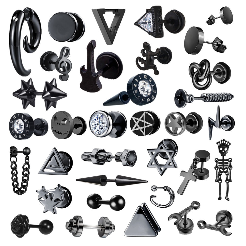 Small Black Punk Stud Earrings Pi-Mart