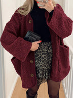 Modern Cozy Women Luxuriously Cozy Contrast Button Up Sherpa Jacket with Pockets For Fall & Winter Stevvex