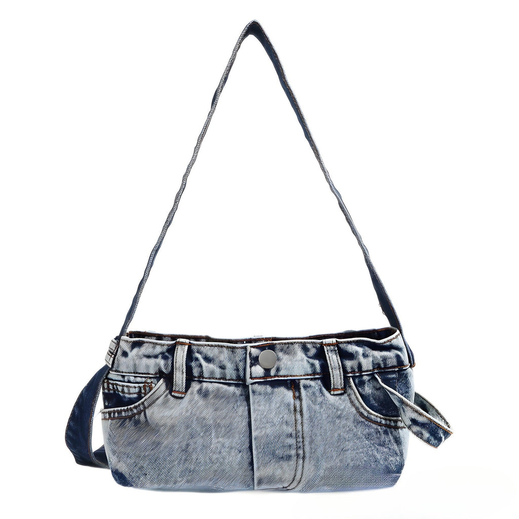 Small shoulder purse denim women's retro summer shoulder bag blue patchwork shoulder hobo handbag - SJB-DIAMOND ELITES