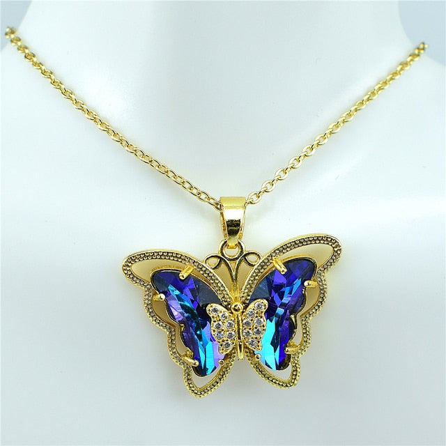 Crystal Glass Butterfly Necklace Pi-Mart
