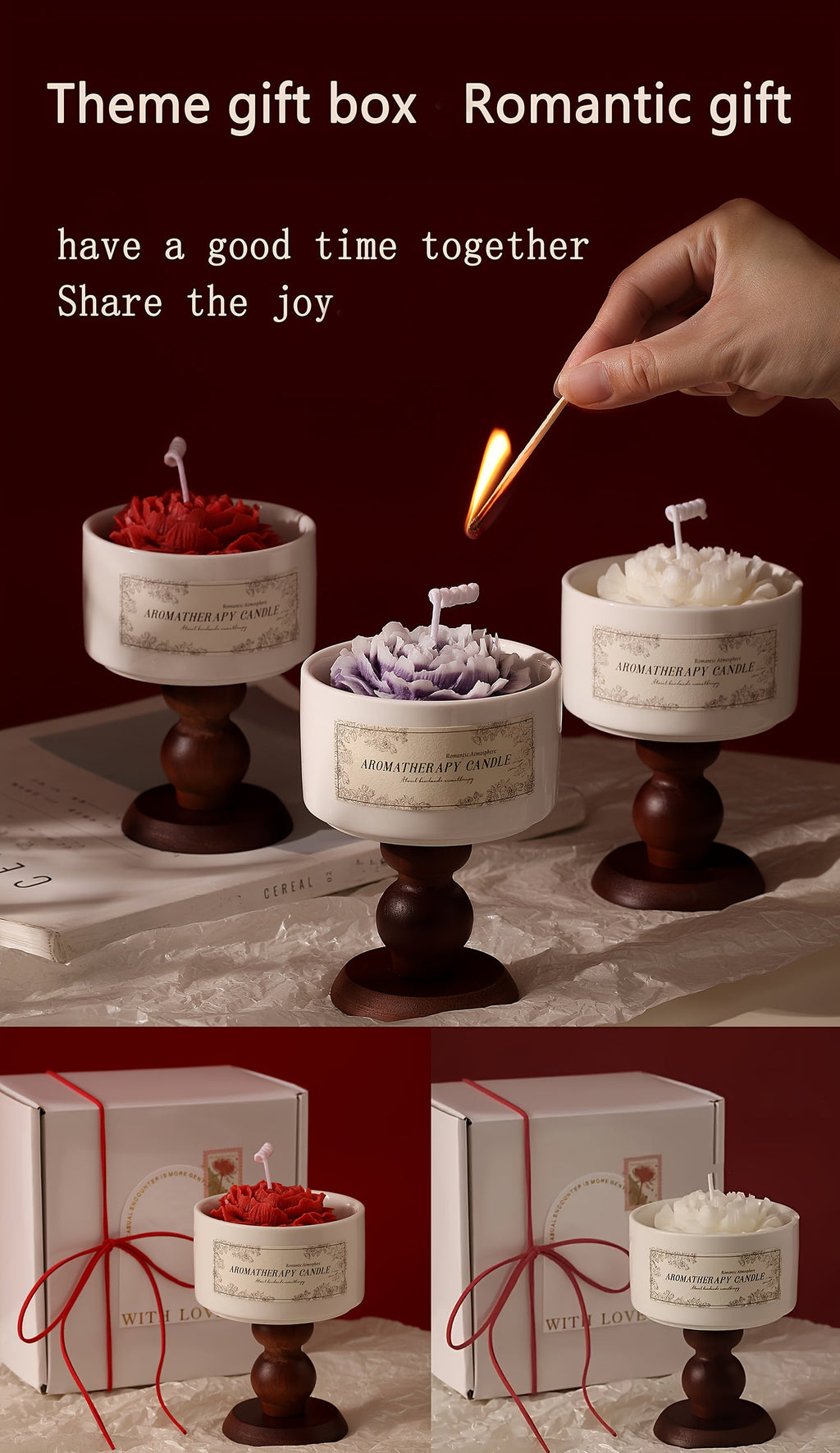 Luxury Soy Wax Scented Candle - 5.3oz Rose, Lavender, Gardenia | Elegant Gift Box for Christmas, Birthdays & Graduations | Home Decor with Ceramic Container & Wooden Base Lootquake LLC