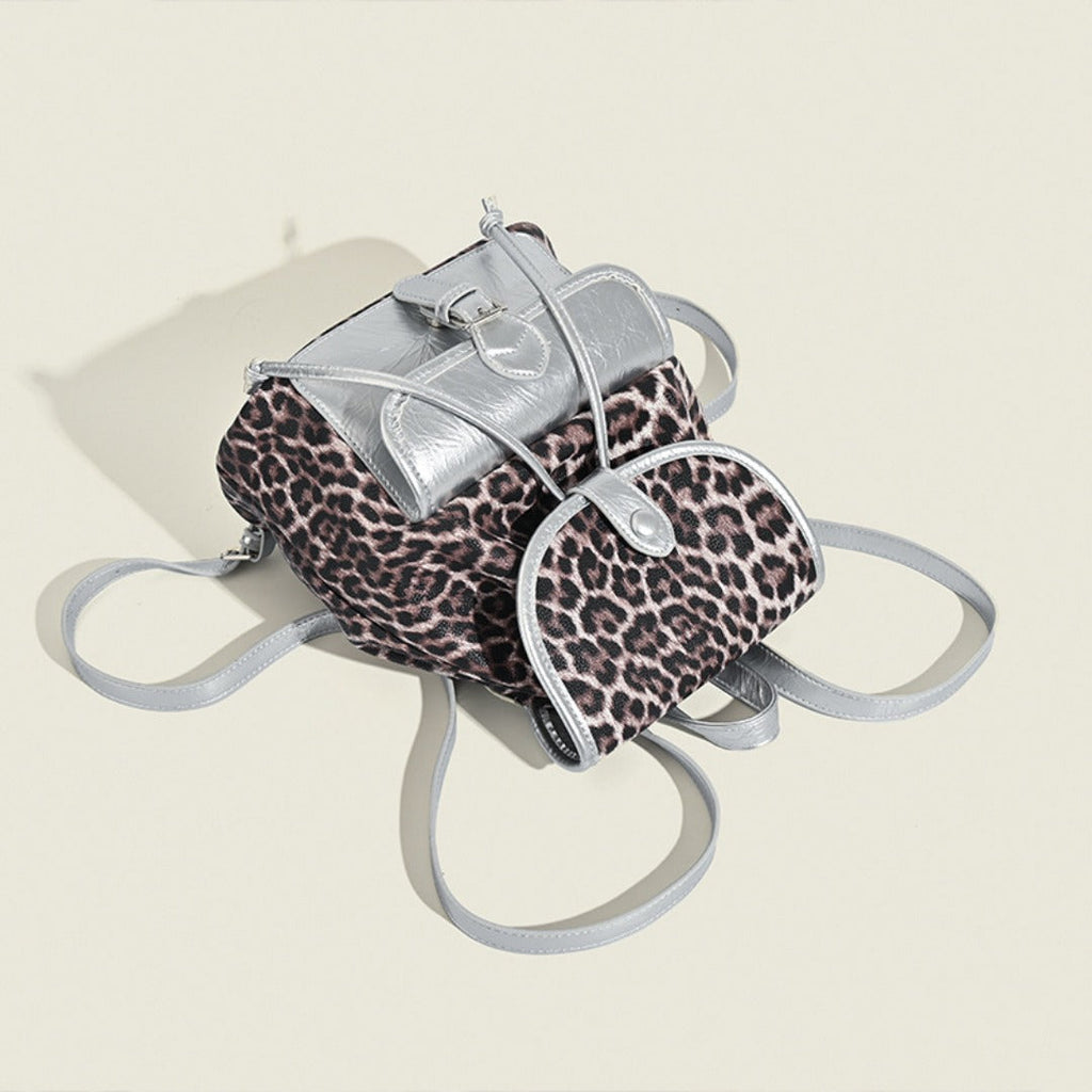 Retro contrasting leopard print backpack, women's autumn and winter design commuter versatile backpack - SJB-DIAMOND ELITES