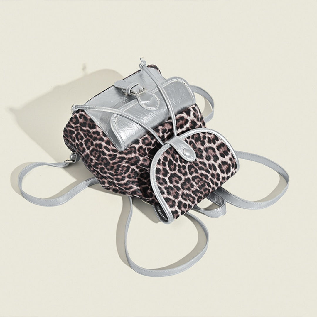 Retro contrasting leopard print backpack, women's autumn and winter design commuter versatile backpack - SJB-DIAMOND ELITES