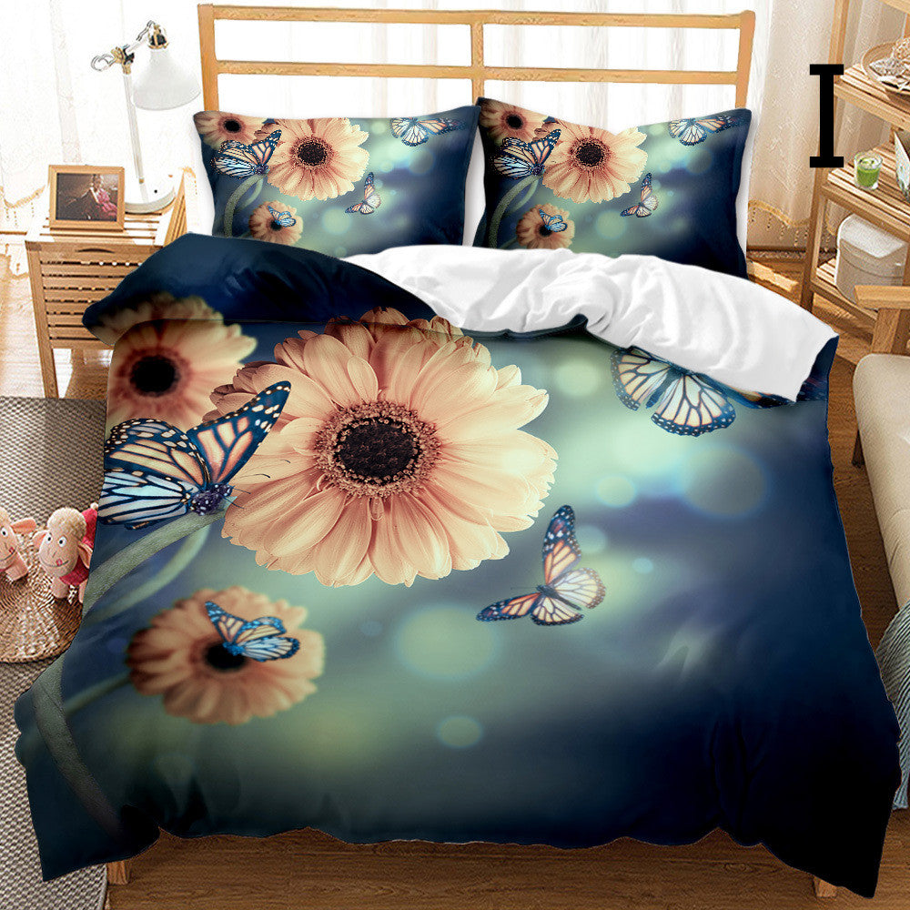 Butterfly Series Three-piece Bedding Quilt Cover Set Pi-Mart