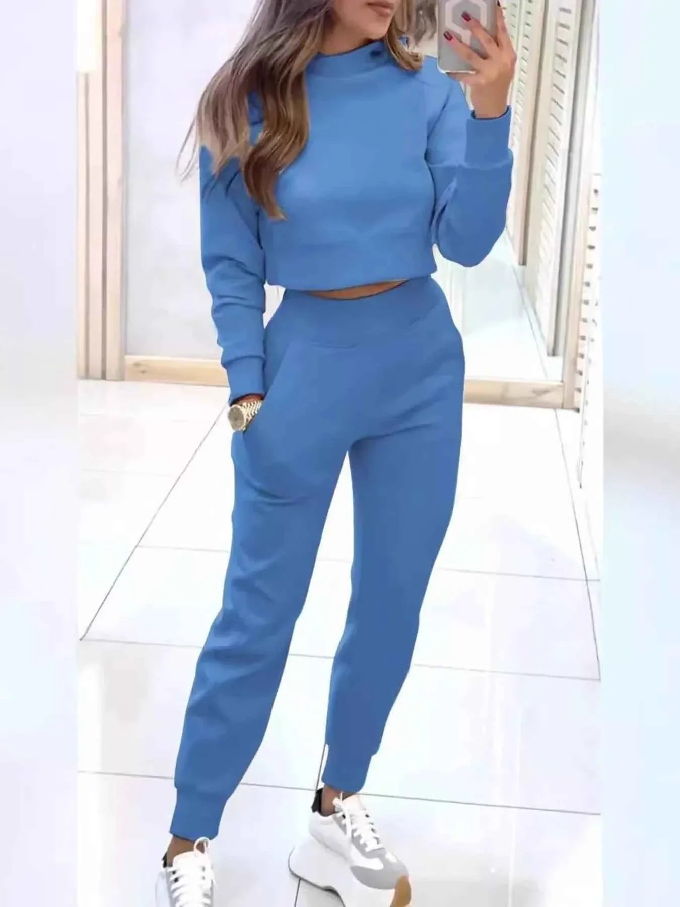 Casual Chic Cropped Sweatshirt and Jogger Set THRIXINE