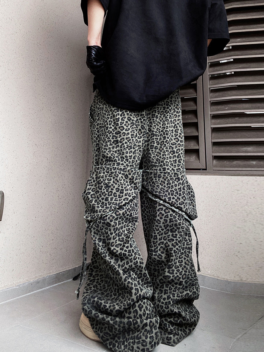 Loose Straight Slightly Flared Workwear Casual Wide-leg Mopping Leopard Jeans Lootquake LLC
