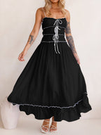 Vintage Ruffled Hem Midi Dress With Tied And Ruched Detail Elegant Feminine Girls Dress