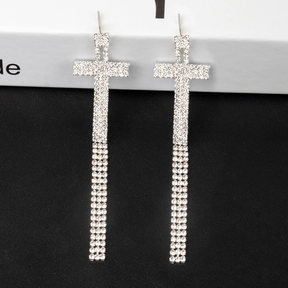 Fashion Jewelry 925 Silver Needle Ornaments Rhinestone Letter B Earrings Banquet Tassel Ear Ornaments Female Pi-Mart