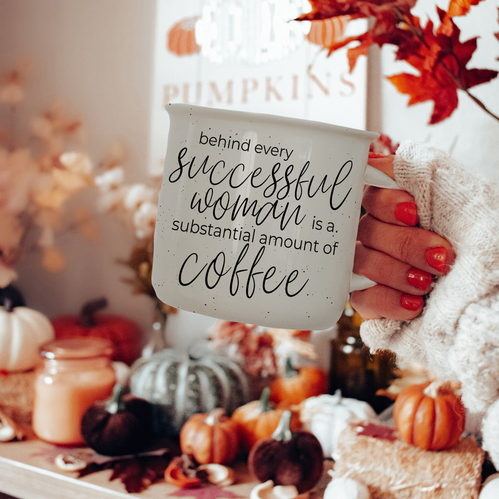 Successful Woman 14.5oz Ceramic Campfire Mug Double-Sided White Sesame Glaze BandsCo Straps