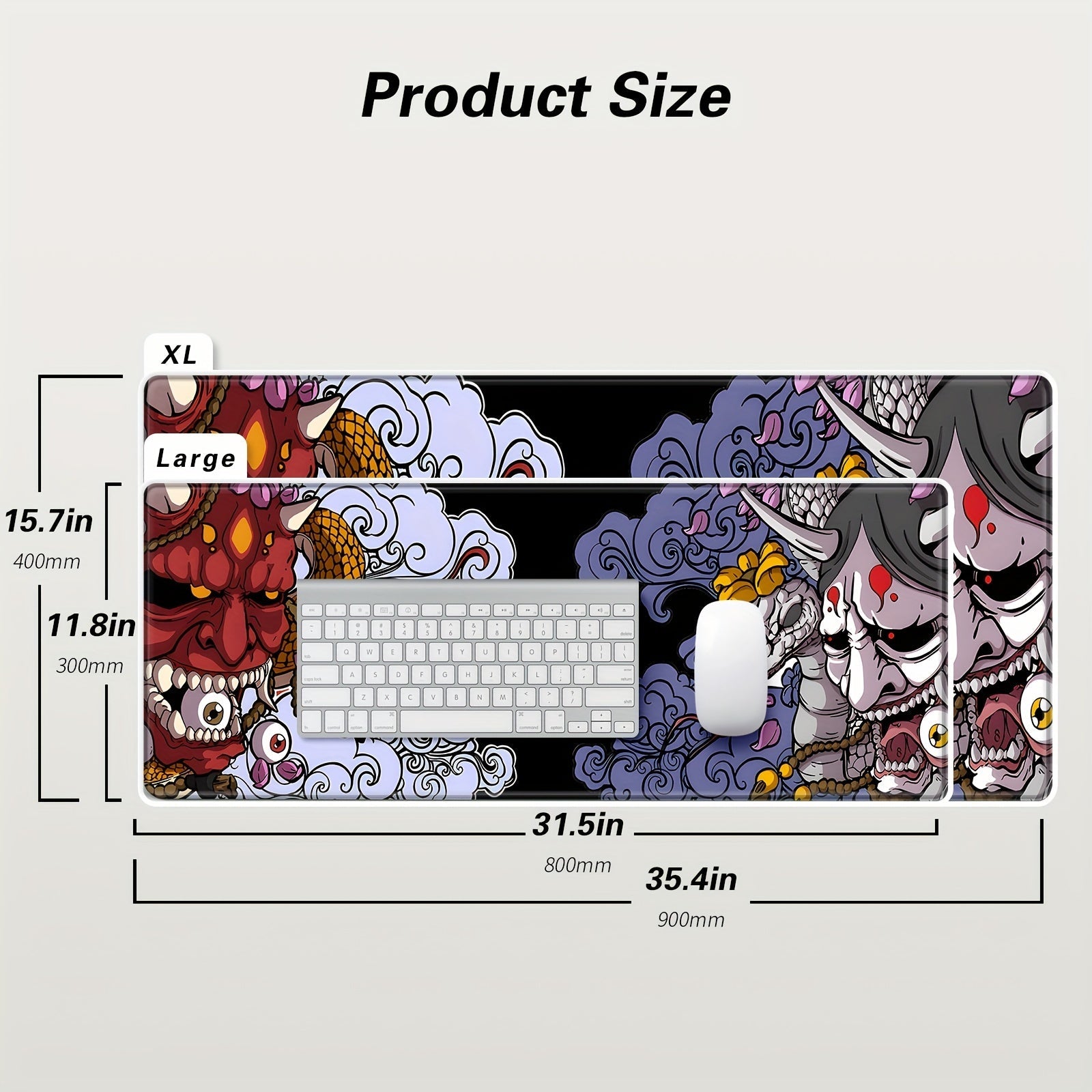 XXL Gaming Mouse Pad, Non-Slip Rubber Base Desk Mat, Washable Office Keyboard Pad with Japanese Oni Design, Mouse Pads for Desk Lootquake LLC