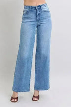 Judy Blue Wide Leg Jeans – High Waist w/ Pockets | 93% Cotton Blend
