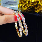 Shiny Screw Crystal Round Hoop Earrings Pi-Mart