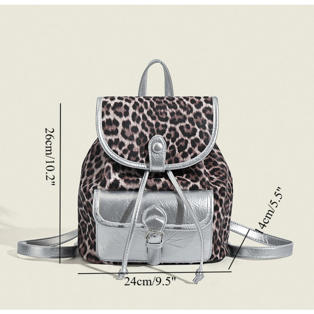 Retro contrasting leopard print backpack, women's autumn and winter design commuter versatile backpack - SJB-DIAMOND ELITES