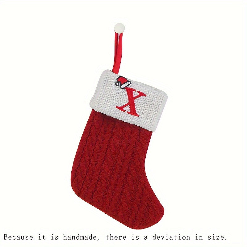 1pc Knitted Christmas Socks Stocking Gift Bag - Embroidered Alphabet, Candy Design, Scene Decor, Room Decor, Home Decor, Holiday Party Decor, Festive Gift Idea for Family and Friends Lootquake LLC