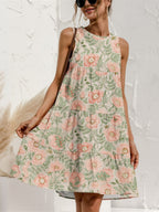 Charming Tiered Printed Round Neck Sleeveless Dress Trendy & Stylish Summer Dress for Women Stevvex