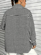 Houndstooth Button Down Long Sleeve Shacket - SJB-DIAMOND ELITES