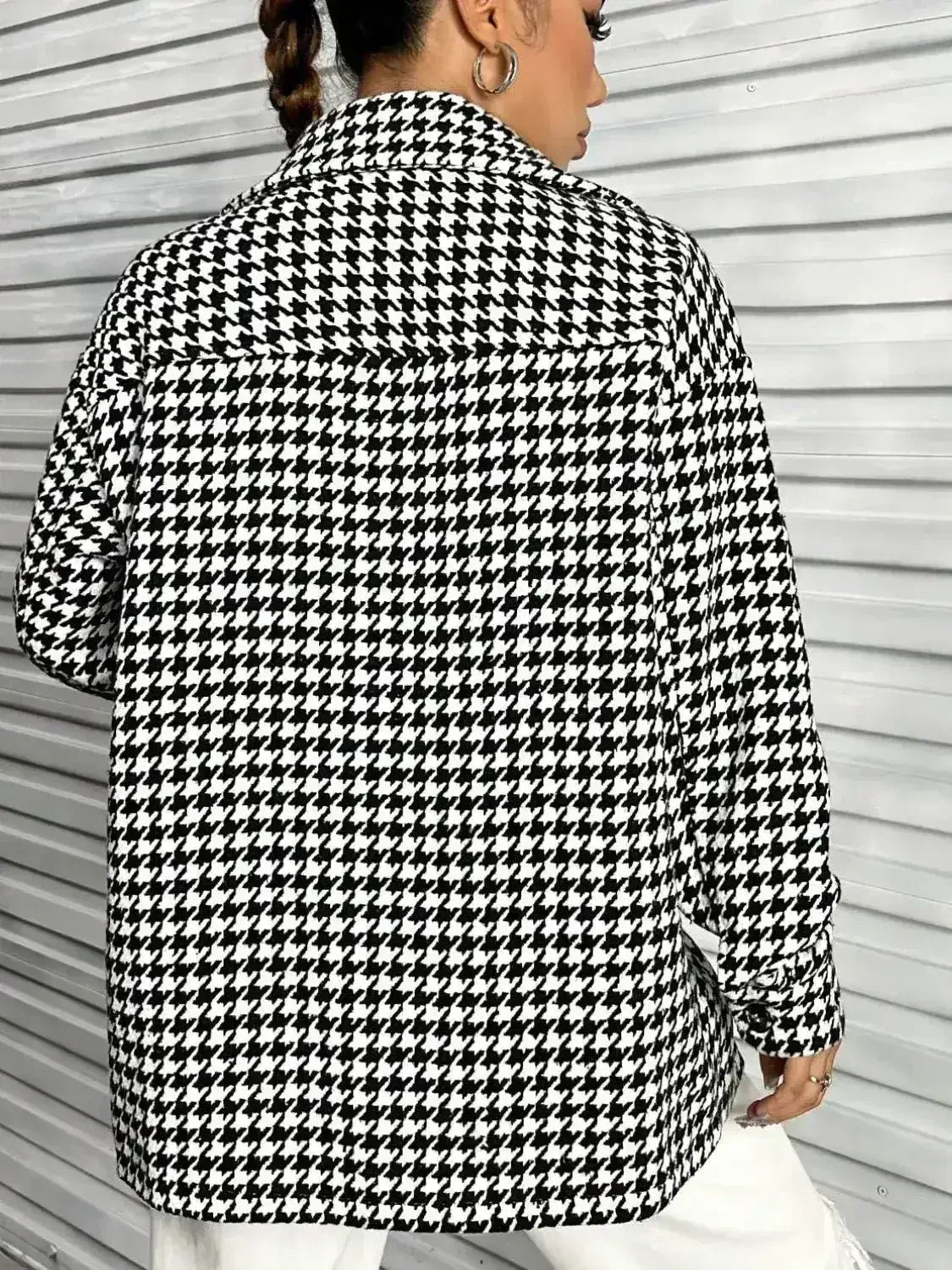 Houndstooth Button Down Long Sleeve Shacket - SJB-DIAMOND ELITES