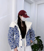 Printed Hooded Down Jacket Women's Short Pi-Mart