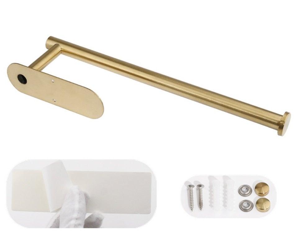 Adhesive Paper Holder Gold 304 Stainless Steel Stand Toilet Paper Towel Rack Tissue Roll Hanger For Kitchen Bathroom Free Nail Stainless Steel Toilet Tissue Roll Holder Sticky Hand Towel Hanger Vertical Or Horizontal No Drilling Stevvex