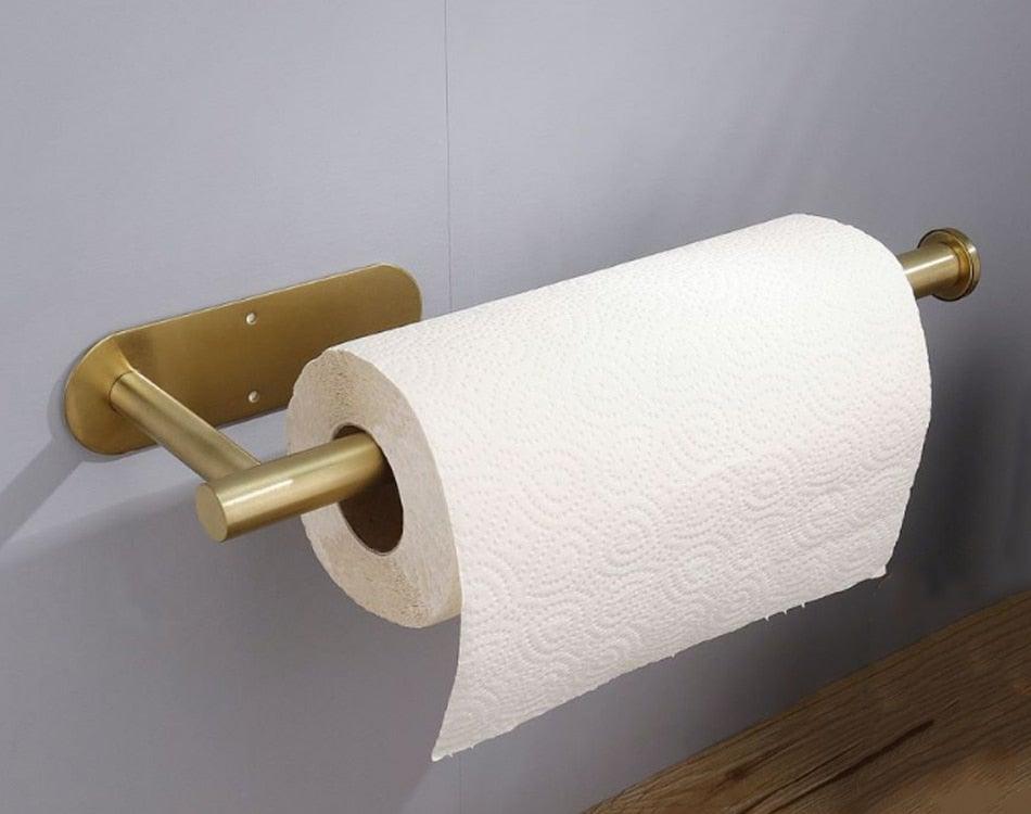 Adhesive Paper Holder Gold 304 Stainless Steel Stand Toilet Paper Towel Rack Tissue Roll Hanger For Kitchen Bathroom Free Nail Stainless Steel Toilet Tissue Roll Holder Sticky Hand Towel Hanger Vertical Or Horizontal No Drilling Stevvex
