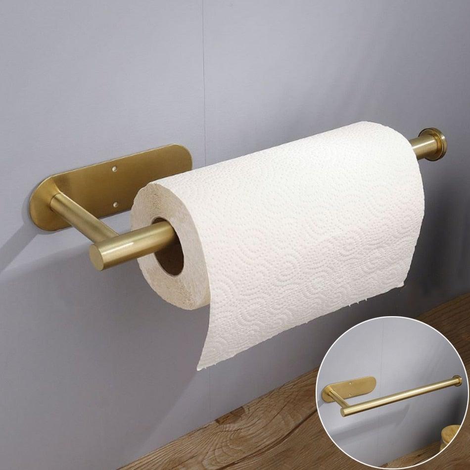 Adhesive Paper Holder Gold 304 Stainless Steel Stand Toilet Paper Towel Rack Tissue Roll Hanger For Kitchen Bathroom Free Nail Stainless Steel Toilet Tissue Roll Holder Sticky Hand Towel Hanger Vertical Or Horizontal No Drilling Stevvex