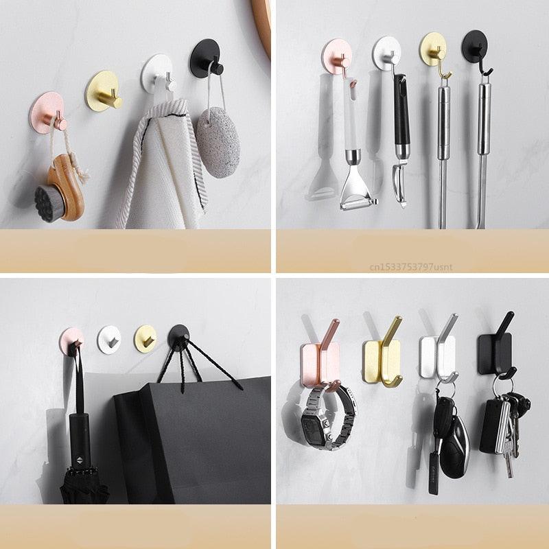Adhesive Wall Hooks Mounted Door Key Cloth Coat Bathroom Robe Hanger Kitchen Hardware Rack Shelf Bag Hook Organizer For Hanging  Bathroom Toilet Sticky Hook Stevvex