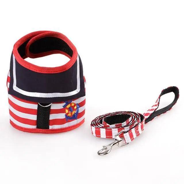 Adjustable Dog Collar Harness Leash Creative Navy Suit Style Chest Strap Rope Cats Dog Harness Leash Cute Design Chest Coverage Rope for Small Medium Dogs Cats Stevvex
