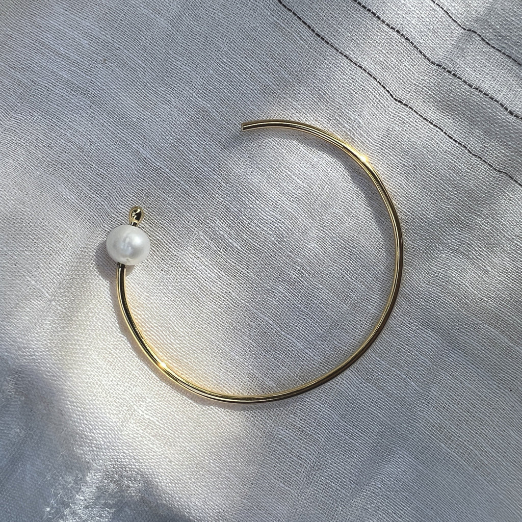 Adjustable Freshwater Pearl Bangle Minimal Handcrafted Recycled Bullet Casing BandsCo Straps