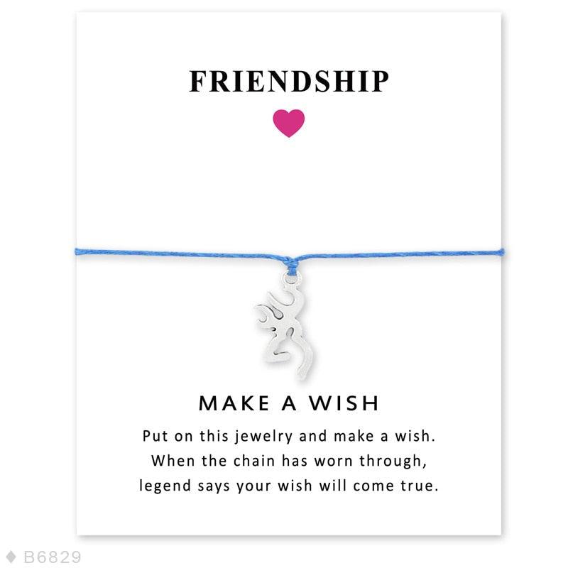 Adjustable Friendship Jewelry With Card Make a Wish Silver Elk Deer Antlers Charm Bracelets Matching Lovely Charm Bracelets For Mom Daughter Best Friends Couple Family Stevvex