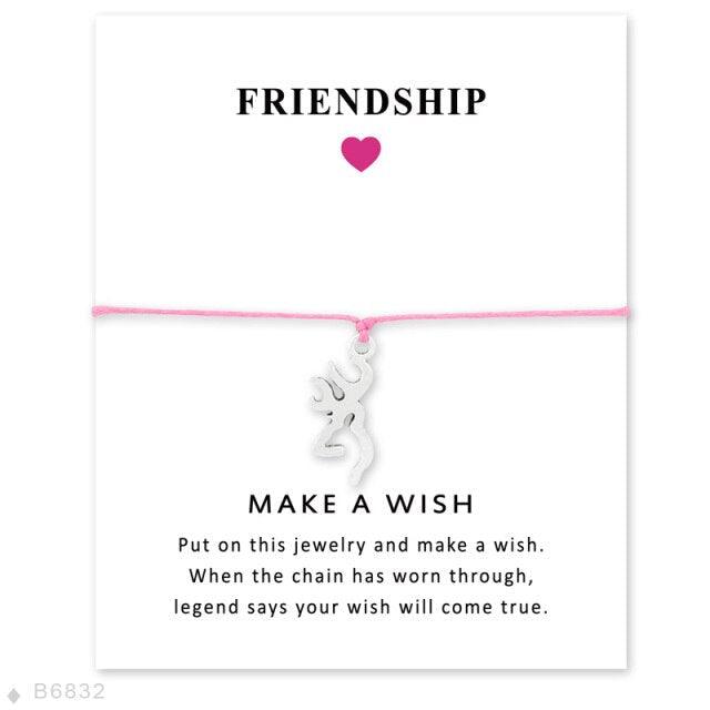 Adjustable Friendship Jewelry With Card Make a Wish Silver Elk Deer Antlers Charm Bracelets Matching Lovely Charm Bracelets For Mom Daughter Best Friends Couple Family Stevvex