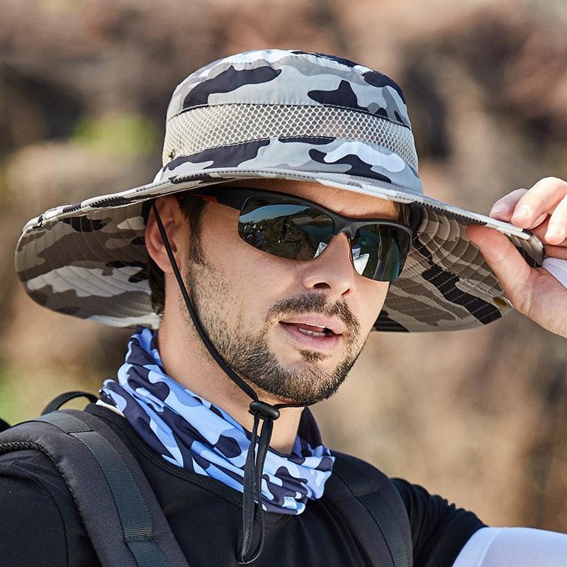 Adjustable Men's Hat Bucket Hat Summer Breathable Fashion Outdoor Fishing Wide Brim Hat Sun Protection Cap Male Traveling Sun Hats Fishing Hat Adjustable Mountaineering Hat 58-60cm Stevvex