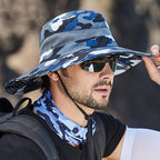 Adjustable Men's Hat Bucket Hat Summer Breathable Fashion Outdoor Fishing Wide Brim Hat Sun Protection Cap Male Traveling Sun Hats Fishing Hat Adjustable Mountaineering Hat 58-60cm Stevvex