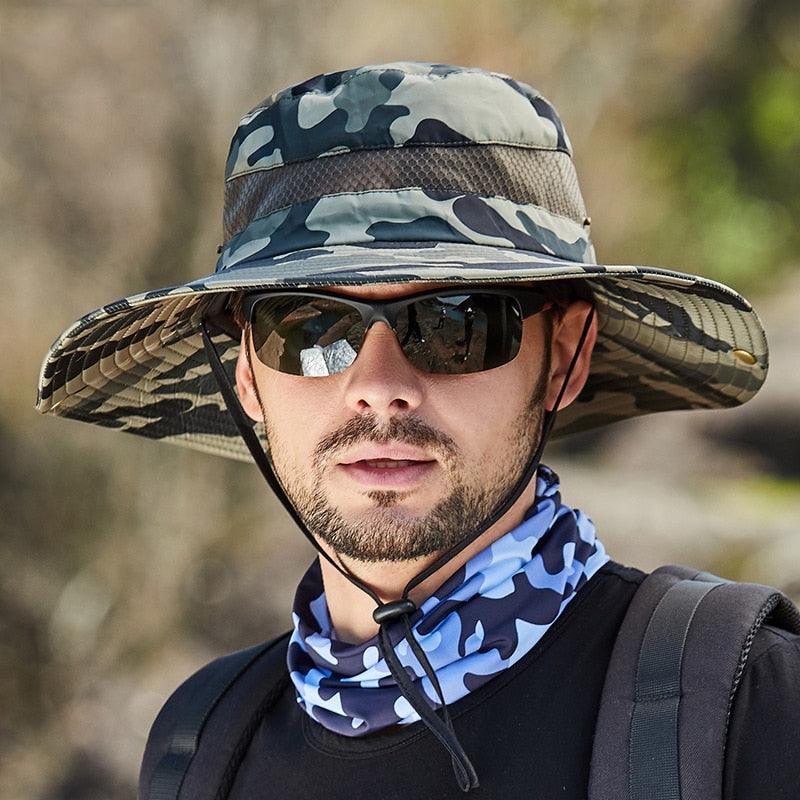 Adjustable Men's Hat Bucket Hat Summer Breathable Fashion Outdoor Fishing Wide Brim Hat Sun Protection Cap Male Traveling Sun Hats Fishing Hat Adjustable Mountaineering Hat 58-60cm Stevvex