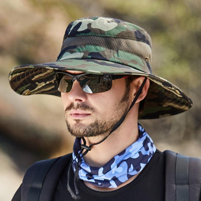 Adjustable Men's Hat Bucket Hat Summer Breathable Fashion Outdoor Fishing Wide Brim Hat Sun Protection Cap Male Traveling Sun Hats Fishing Hat Adjustable Mountaineering Hat 58-60cm Stevvex