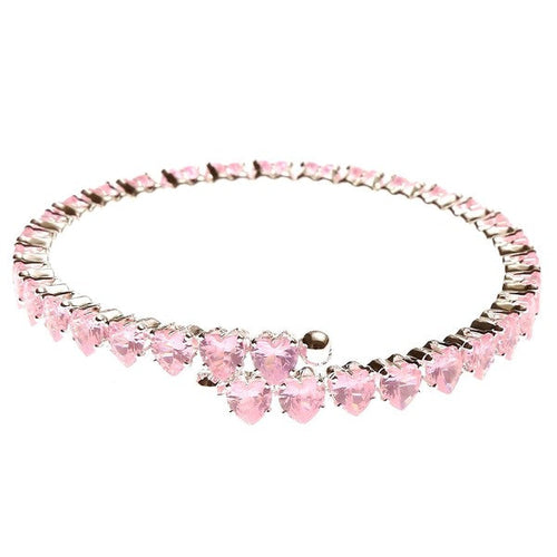 Adjustable Pink Heart CZ Spring Wrap Bracelet For Women