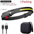 Adjustable Rechargeable LED Induction USB Headlamp  Lightweight Head Lamp Head Torch 5 Lighting Modes Flashlight   For Camping Hiking Running Outdoor Adults Kids Stevvex