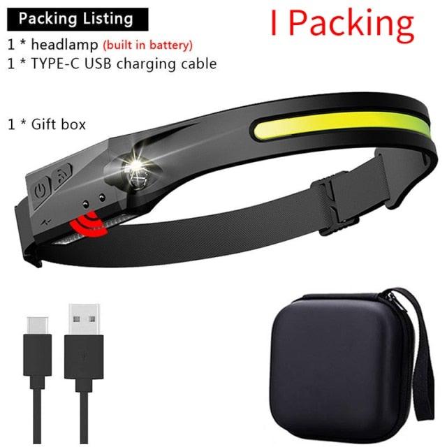 Adjustable Rechargeable LED Induction USB Headlamp  Lightweight Head Lamp Head Torch 5 Lighting Modes Flashlight   For Camping Hiking Running Outdoor Adults Kids Stevvex