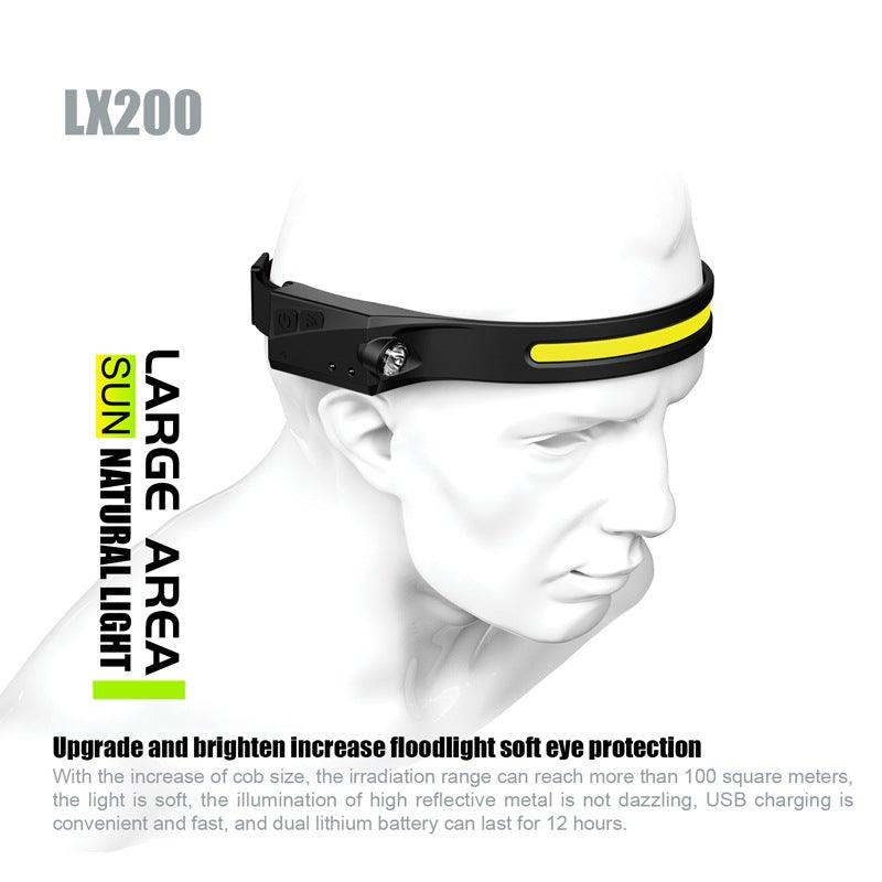 Adjustable Rechargeable LED Induction USB Headlamp  Lightweight Head Lamp Head Torch 5 Lighting Modes Flashlight   For Camping Hiking Running Outdoor Adults Kids Stevvex