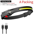 Adjustable Rechargeable LED Induction USB Headlamp  Lightweight Head Lamp Head Torch 5 Lighting Modes Flashlight   For Camping Hiking Running Outdoor Adults Kids Stevvex
