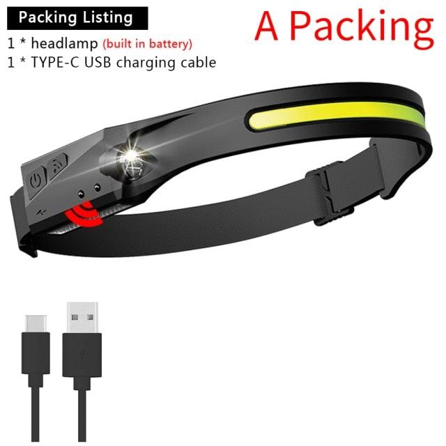 Adjustable Rechargeable LED Induction USB Headlamp  Lightweight Head Lamp Head Torch 5 Lighting Modes Flashlight   For Camping Hiking Running Outdoor Adults Kids Stevvex