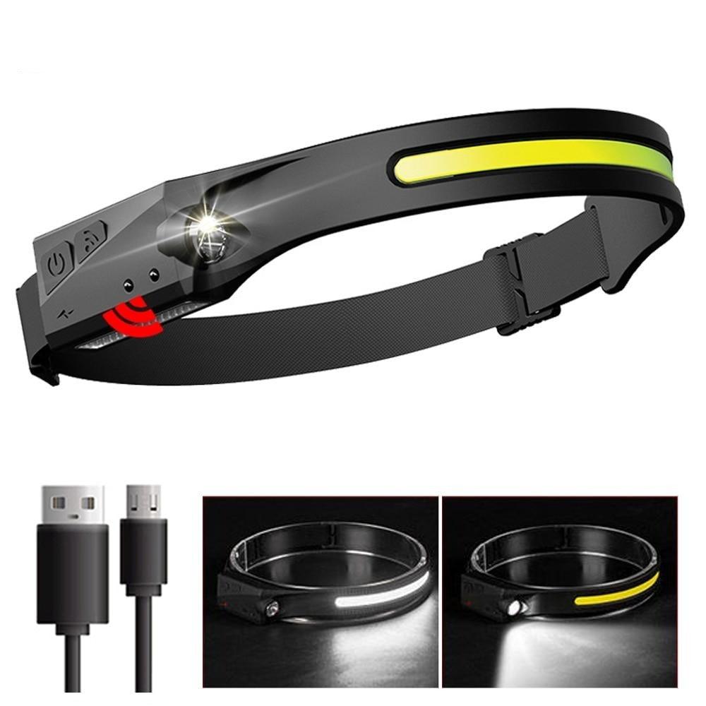 Adjustable Rechargeable LED Induction USB Headlamp  Lightweight Head Lamp Head Torch 5 Lighting Modes Flashlight   For Camping Hiking Running Outdoor Adults Kids Stevvex