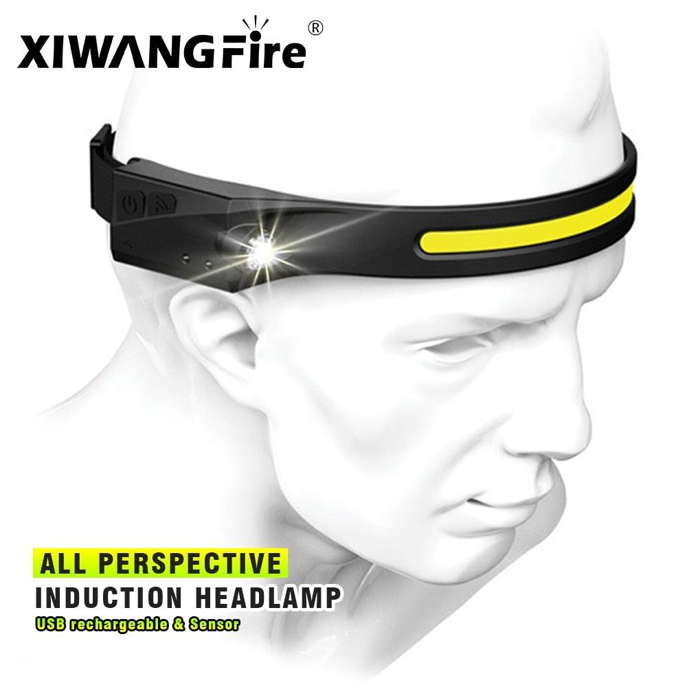Adjustable Rechargeable LED Induction USB Headlamp  Lightweight Head Lamp Head Torch 5 Lighting Modes Flashlight   For Camping Hiking Running Outdoor Adults Kids Stevvex