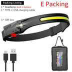 Adjustable Rechargeable LED Induction USB Headlamp  Lightweight Head Lamp Head Torch 5 Lighting Modes Flashlight   For Camping Hiking Running Outdoor Adults Kids Stevvex
